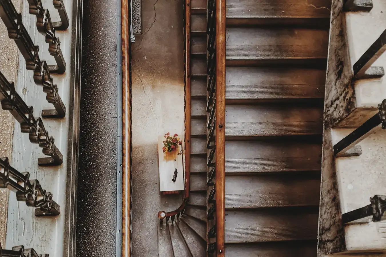 Looking down the stairwell of an older block of flats